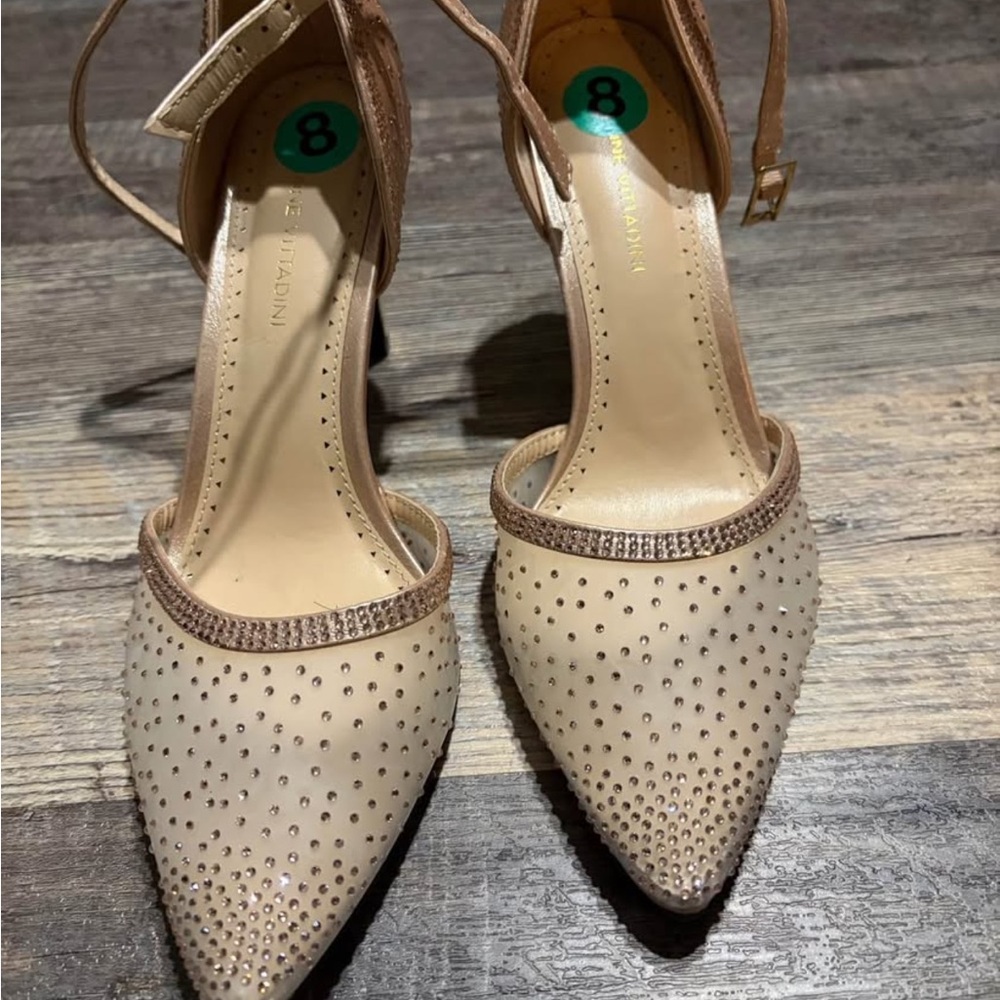 Elegant Beige Studded Women's Heels